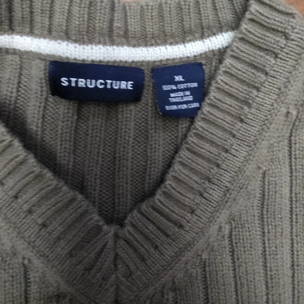 Structure Men's V-Neck Ribbed Sweater - Olive